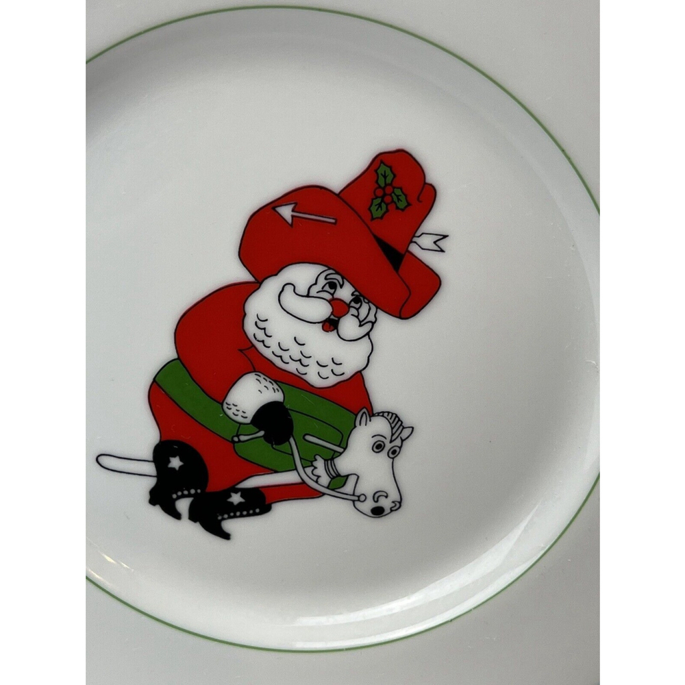 Fitz & Floyd Christmas Cowboy Santa Horse Plate 1976 Porcelain EUC Rare 7.5” - Picture 3 of 5